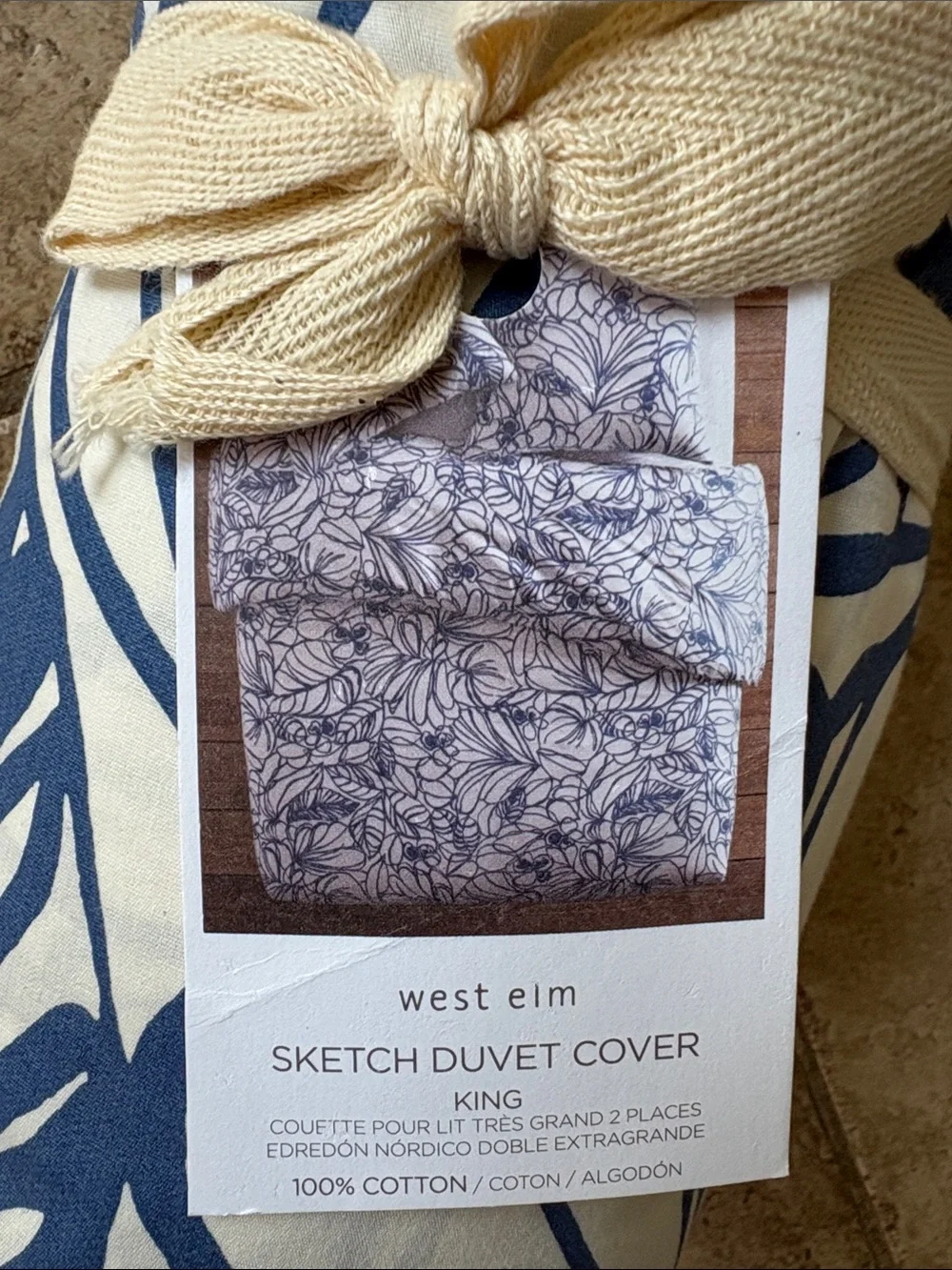 West Elm Floral Sketch Duvet Cover - Blue and Cream